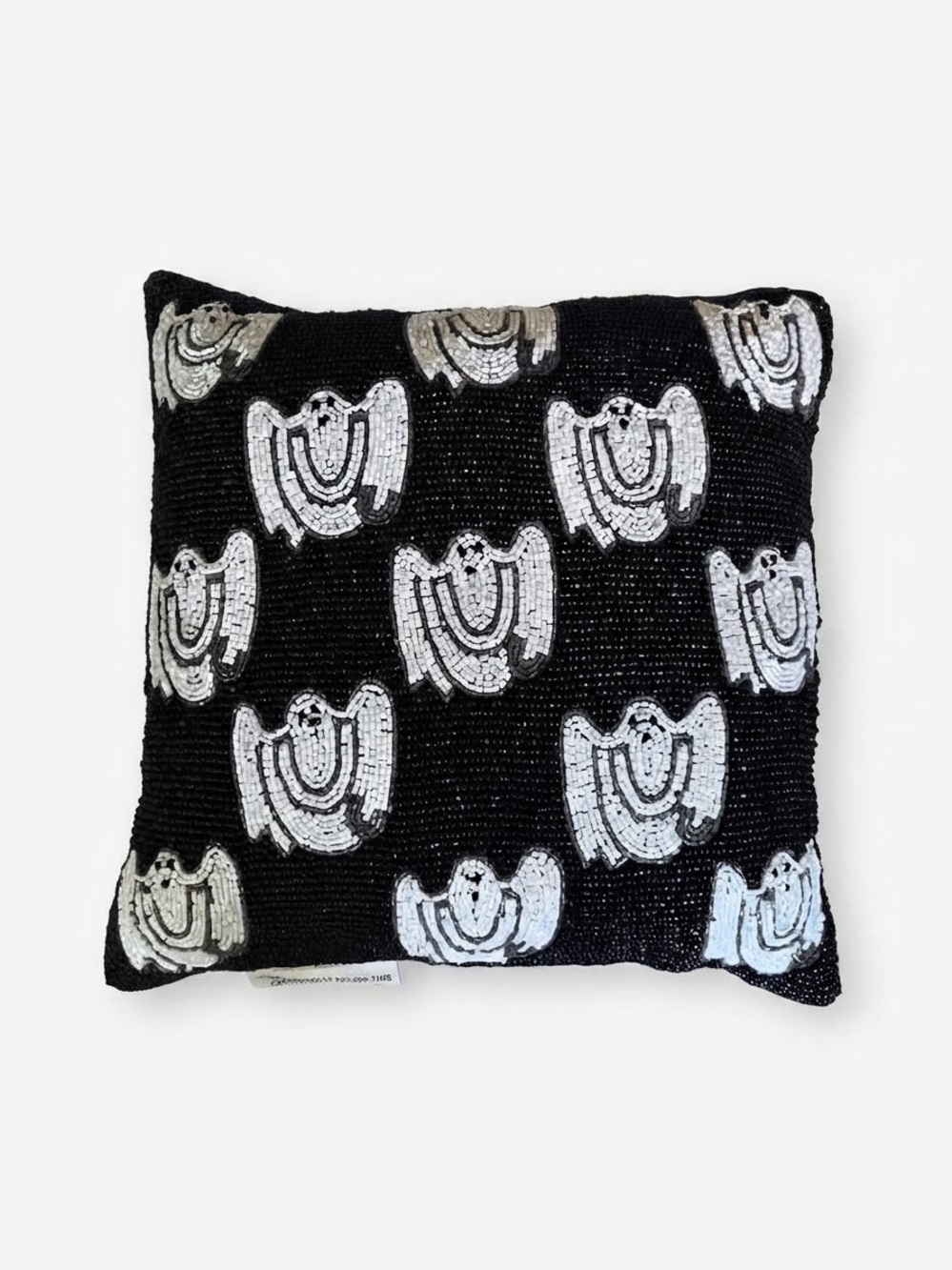 Black Sequin Accent Pillow with Silver Motif